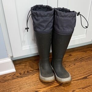Women's Black Insulated Rain Boots with Drawstring Cuff